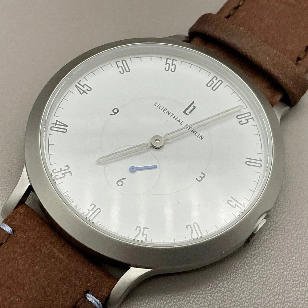 Lilienthal Berlin Watch Mens Silver Tone Brown Leather Quartz L1 NEW BATTERY